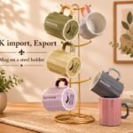 طقم مجات سيراميك 6 قطع AK import مع حامل استيل ذهبي – تصميم هندسي مودرن وألوان متعددة
