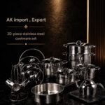 طقم حلل أستيل تركي 20 قطعة Ayperi – خامة الاستانلس ستيل 18/10 (أغطية مزدوجة أستيل + بيركس)